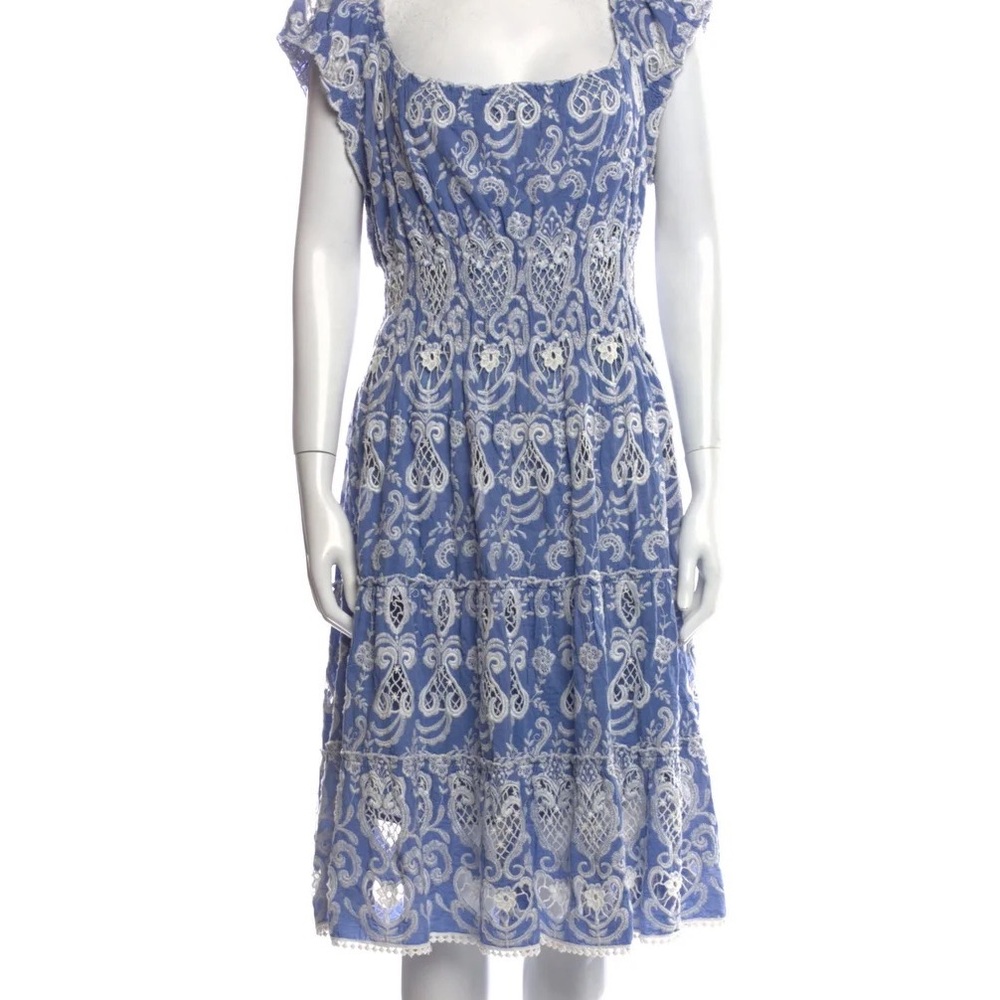 Anthropologie Blue and White Lace Midi Dress